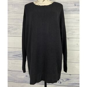Tribal Textured Tunic Sweater Womens M Black Scoop Neck Long Sleeve Stretch